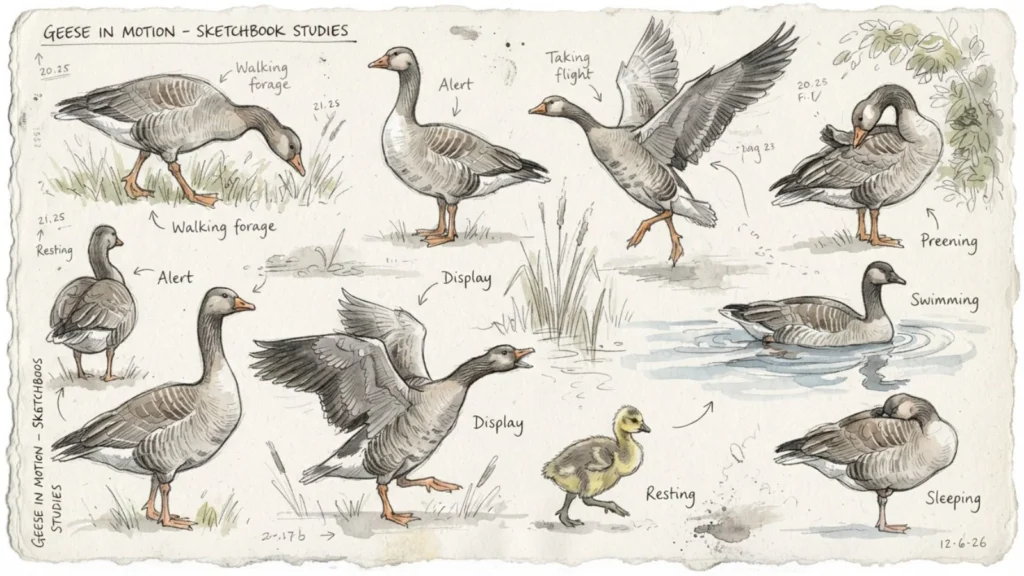Drawing Geese in Different Poses