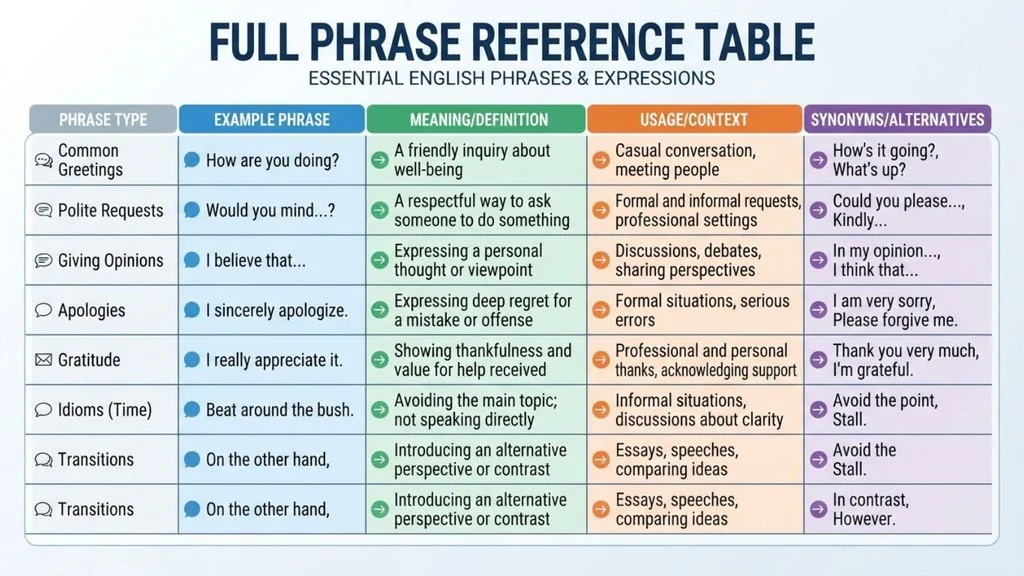 Full Phrase Reference Table