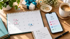 Calendar and day counter showing birthday, anniversary and deadline reminders